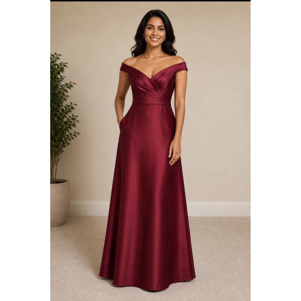 Alfred Sung Draped Wrap Satin Maxi Dress  Gown Style D118 Size 10R On Sale Now!